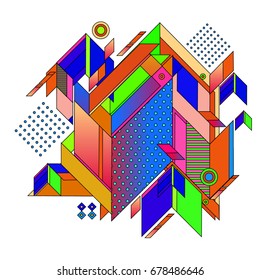 Trendy geometrical vector illustration with elements and abstract colorful textures. Design for summer holiday poster, card, brochure, and promotion template. Fashion art print and background.