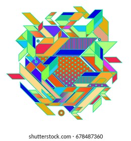 Trendy geometrical vector illustration with elements and abstract colorful textures. Design for summer holiday poster, card, brochure, and promotion template. Fashion art print and background.