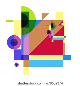 Trendy geometrical vector illustration with elements and abstract colorful textures. Design for summer holiday poster, card, brochure, and promotion template. Fashion art print and background.