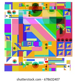 Trendy geometrical vector illustration with elements and abstract colorful textures. Design for summer holiday poster, card, brochure, and promotion template. Fashion art print and background.