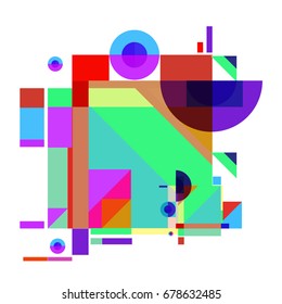 Trendy geometrical vector illustration with elements and abstract colorful textures. Design for summer holiday poster, card, brochure, and promotion template. Fashion art print and background.
