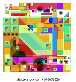 Trendy geometrical vector illustration with elements and abstract colorful textures. Design for summer holiday poster, card, brochure, and promotion template. Fashion art print and background.