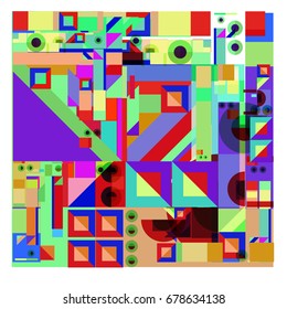 Trendy geometrical vector illustration with elements and abstract colorful textures. Design for summer holiday poster, card, brochure, and promotion template. Fashion art print and background.