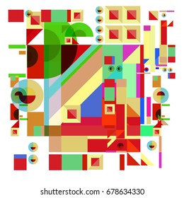Trendy geometrical vector illustration with elements and abstract colorful textures. Design for summer holiday poster, card, brochure, and promotion template. Fashion art print and background.