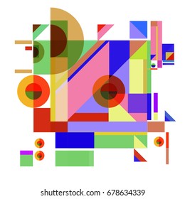 Trendy geometrical vector illustration with elements and abstract colorful textures. Design for summer holiday poster, card, brochure, and promotion template. Fashion art print and background.