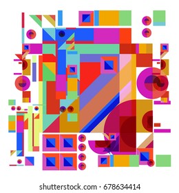 Trendy geometrical vector illustration with elements and abstract colorful textures. Design for summer holiday poster, card, brochure, and promotion template. Fashion art print and background.