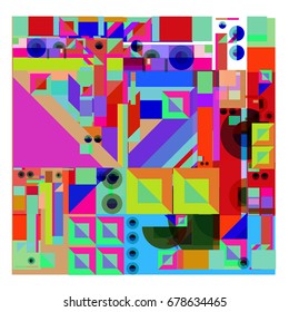 Trendy geometrical vector illustration with elements and abstract colorful textures. Design for summer holiday poster, card, brochure, and promotion template. Fashion art print and background.