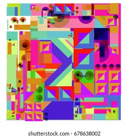 Trendy geometrical vector illustration with elements and abstract colorful textures. Design for summer holiday poster, card, brochure, and promotion template. Fashion art print and background.