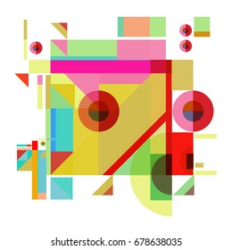 Trendy geometrical vector illustration with elements and abstract colorful textures. Design for summer holiday poster, card, brochure, and promotion template. Fashion art print and background.
