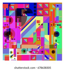 Trendy geometrical vector illustration with elements and abstract colorful textures. Design for summer holiday poster, card, brochure, and promotion template. Fashion art print and background.