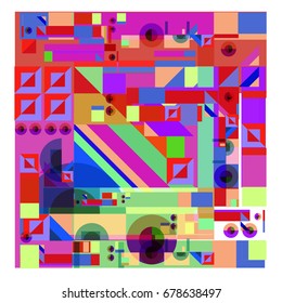 Trendy geometrical vector illustration with elements and abstract colorful textures. Design for summer holiday poster, card, brochure, and promotion template. Fashion art print and background.