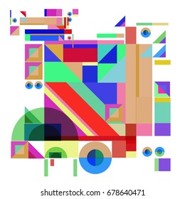 Trendy geometrical vector illustration with elements and abstract colorful textures. Design for summer holiday poster, card, brochure, and promotion template. Fashion art print and background.