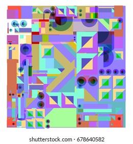 Trendy geometrical vector illustration with elements and abstract colorful textures. Design for summer holiday poster, card, brochure, and promotion template. Fashion art print and background.