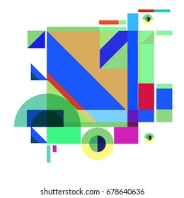 Trendy geometrical vector illustration with elements and abstract colorful textures. Design for summer holiday poster, card, brochure, and promotion template. Fashion art print and background.