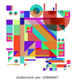 Trendy geometrical vector illustration with elements and abstract colorful textures. Design for summer holiday poster, card, brochure, and promotion template. Fashion art print and background.