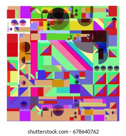 Trendy geometrical vector illustration with elements and abstract colorful textures. Design for summer holiday poster, card, brochure, and promotion template. Fashion art print and background.