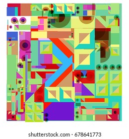 Trendy geometrical vector illustration with elements and abstract colorful textures. Design for summer holiday poster, card, brochure, and promotion template. Fashion art print and background.