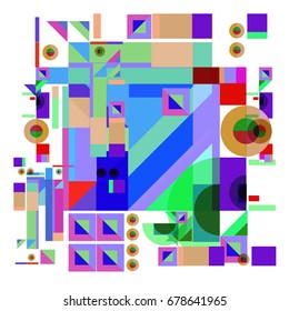 Trendy geometrical vector illustration with elements and abstract colorful textures. Design for summer holiday poster, card, brochure, and promotion template. Fashion art print and background.