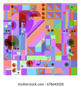 Trendy geometrical vector illustration with elements and abstract colorful textures. Design for summer holiday poster, card, brochure, and promotion template. Fashion art print and background.