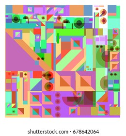 Trendy geometrical vector illustration with elements and abstract colorful textures. Design for summer holiday poster, card, brochure, and promotion template. Fashion art print and background.