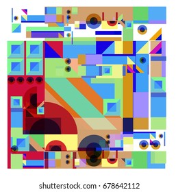Trendy geometrical vector illustration with elements and abstract colorful textures. Design for summer holiday poster, card, brochure, and promotion template. Fashion art print and background.