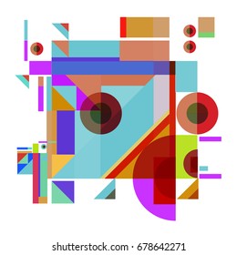 Trendy geometrical vector illustration with elements and abstract colorful textures. Design for summer holiday poster, card, brochure, and promotion template. Fashion art print and background.