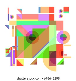 Trendy geometrical vector illustration with elements and abstract colorful textures. Design for summer holiday poster, card, brochure, and promotion template. Fashion art print and background.