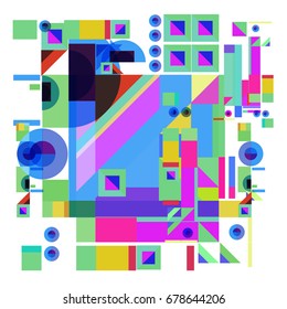 Trendy geometrical vector illustration with elements and abstract colorful textures. Design for summer holiday poster, card, brochure, and promotion template. Fashion art print and background.
