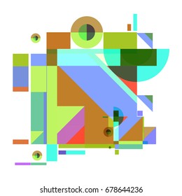 Trendy geometrical vector illustration with elements and abstract colorful textures. Design for summer holiday poster, card, brochure, and promotion template. Fashion art print and background.