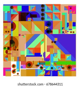 Trendy geometrical vector illustration with elements and abstract colorful textures. Design for summer holiday poster, card, brochure, and promotion template. Fashion art print and background.
