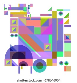 Trendy geometrical vector illustration with elements and abstract colorful textures. Design for summer holiday poster, card, brochure, and promotion template. Fashion art print and background.