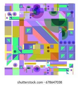Trendy geometrical vector illustration with elements and abstract colorful textures. Design for summer holiday poster, card, brochure, and promotion template. Fashion art print and background.