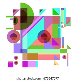 Trendy geometrical vector illustration with elements and abstract colorful textures. Design for summer holiday poster, card, brochure, and promotion template. Fashion art print and background.