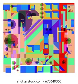 Trendy geometrical vector illustration with elements and abstract colorful textures. Design for summer holiday poster, card, brochure, and promotion template. Fashion art print and background.