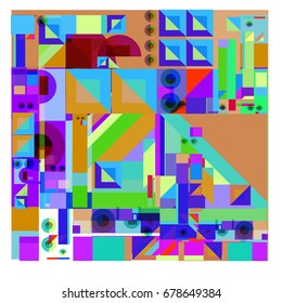 Trendy geometrical vector illustration with elements and abstract colorful textures. Design for summer holiday poster, card, brochure, and promotion template. Fashion art print and background.