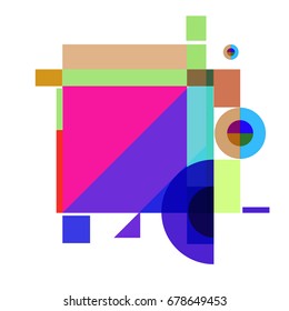 Trendy geometrical vector illustration with elements and abstract colorful textures. Design for summer holiday poster, card, brochure, and promotion template. Fashion art print and background.