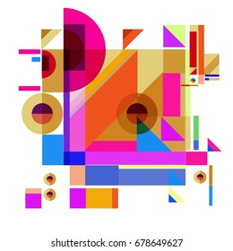 Trendy geometrical vector illustration with elements and abstract colorful textures. Design for summer holiday poster, card, brochure, and promotion template. Fashion art print and background.