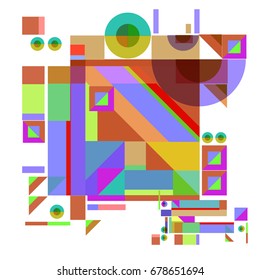 Trendy geometrical vector illustration with elements and abstract colorful textures. Design for summer holiday poster, card, brochure, and promotion template. Fashion art print and background.