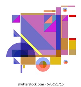 Trendy geometrical vector illustration with elements and abstract colorful textures. Design for summer holiday poster, card, brochure, and promotion template. Fashion art print and background.