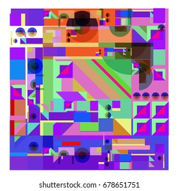 Trendy geometrical vector illustration with elements and abstract colorful textures. Design for summer holiday poster, card, brochure, and promotion template. Fashion art print and background.