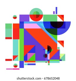 Trendy geometrical vector illustration with elements and abstract colorful textures. Design for summer holiday poster, card, brochure, and promotion template. Fashion art print and background.