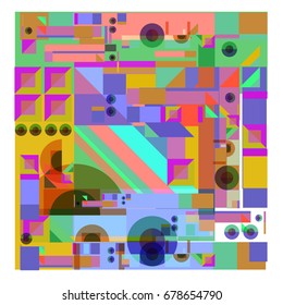 Trendy geometrical vector illustration with elements and abstract colorful textures. Design for summer holiday poster, card, brochure, and promotion template. Fashion art print and background.