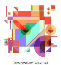 Trendy geometrical vector illustration with elements and abstract colorful textures. Design for summer holiday poster, card, brochure, and promotion template. Fashion art print and background.