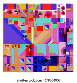 Trendy geometrical vector illustration with elements and abstract colorful textures. Design for summer holiday poster, card, brochure, and promotion template. Fashion art print and background.