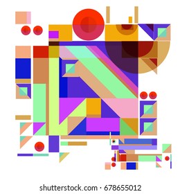Trendy geometrical vector illustration with elements and abstract colorful textures. Design for summer holiday poster, card, brochure, and promotion template. Fashion art print and background.