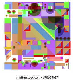 Trendy geometrical vector illustration with elements and abstract colorful textures. Design for summer holiday poster, card, brochure, and promotion template. Fashion art print and background.