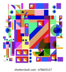 Trendy geometrical vector illustration with elements and abstract colorful textures. Design for summer holiday poster, card, brochure, and promotion template. Fashion art print and background.