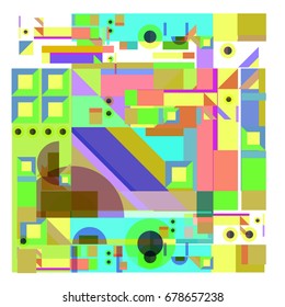 Trendy geometrical vector illustration with elements and abstract colorful textures. Design for summer holiday poster, card, brochure, and promotion template. Fashion art print and background.