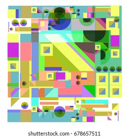 Trendy geometrical vector illustration with elements and abstract colorful textures. Design for summer holiday poster, card, brochure, and promotion template. Fashion art print and background.