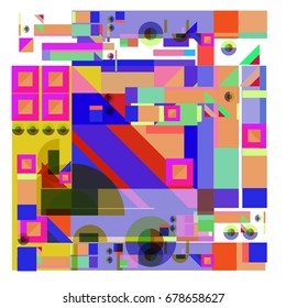 Trendy geometrical vector illustration with elements and abstract colorful textures. Design for summer holiday poster, card, brochure, and promotion template. Fashion art print and background.